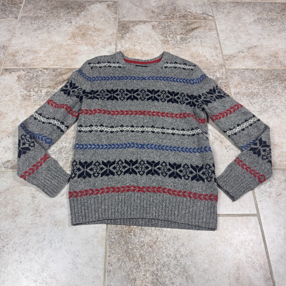 American Eagle Sweater Mens Medium Heather Grey Fair Isle Cotton Blend Snowflake